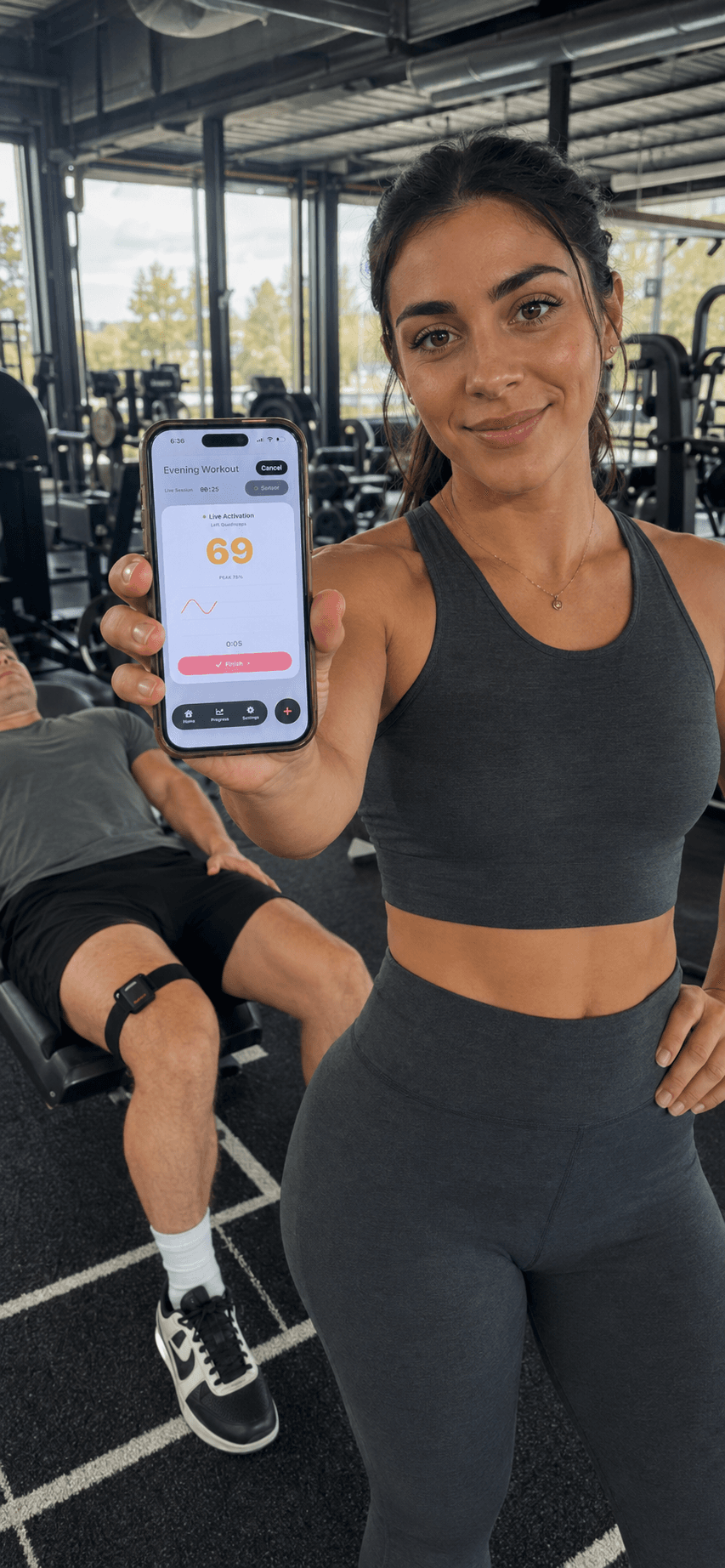Coach showing live Inara activation during a gym session